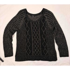 Apt 9 Black Gold Metallic Cable Knit Sweater Shimmer Long Sleeve XL